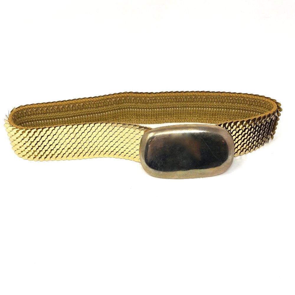 Vintage BRASS Fish Scale Belt, Retro Metal Belt, 80's Stretch Belt